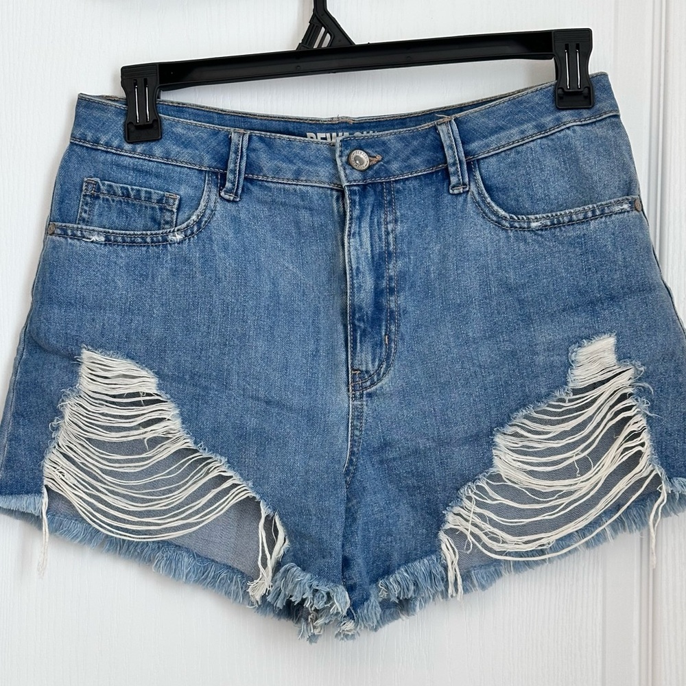 Denim Blue Distressed Women Shorts